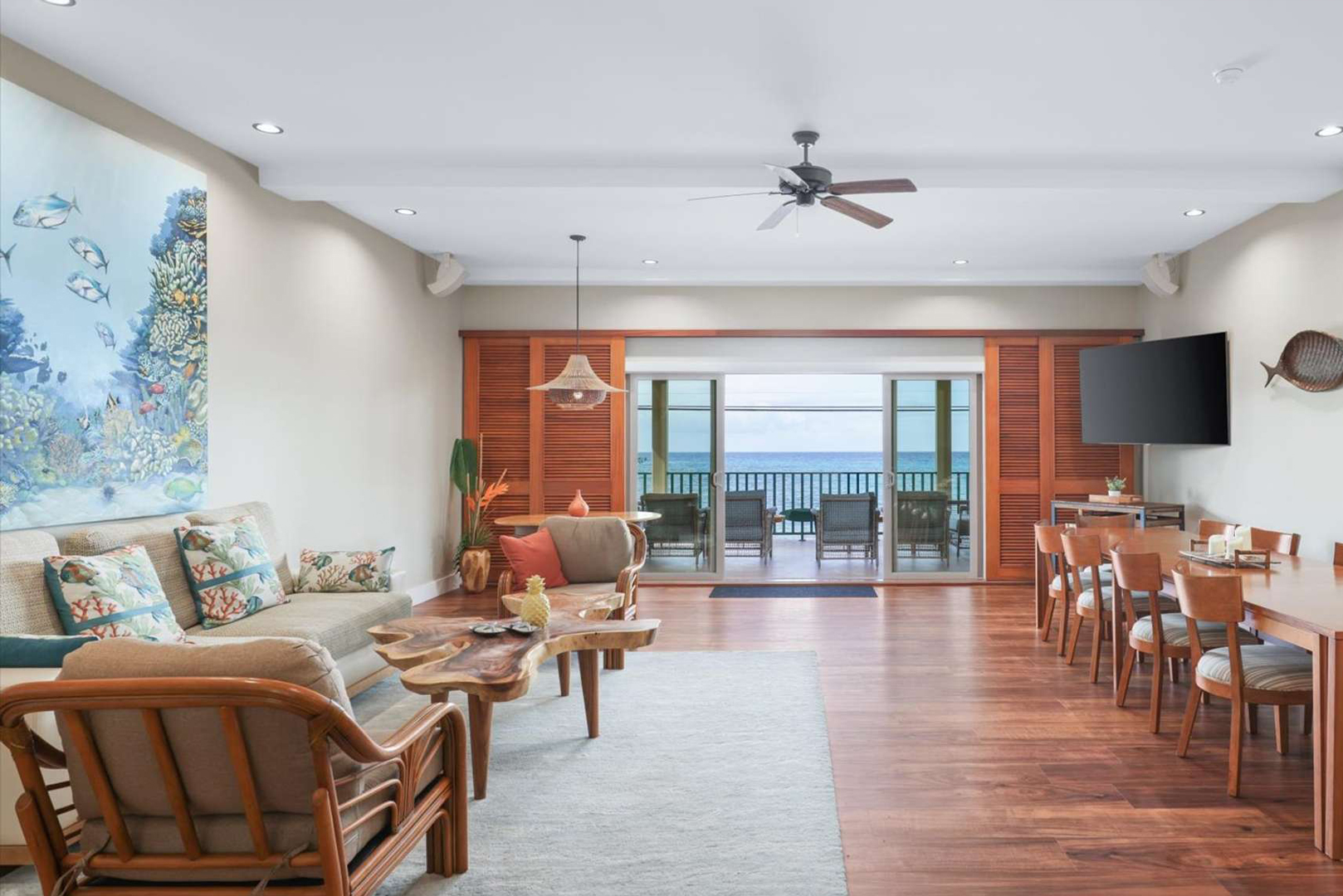 A view of the living area looking towards the ocean