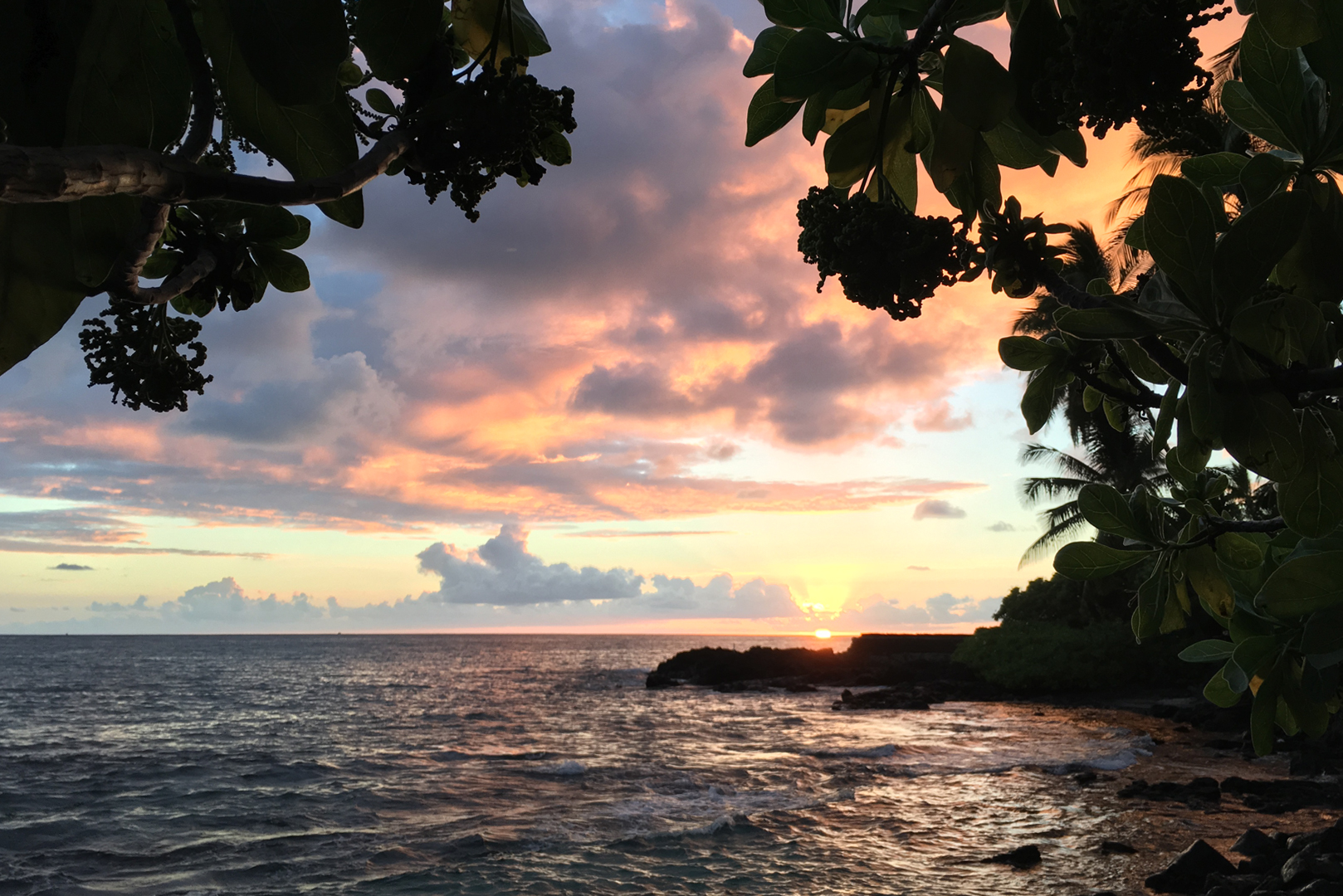 A view of a Holualoa bay sunset taken from in front of the house