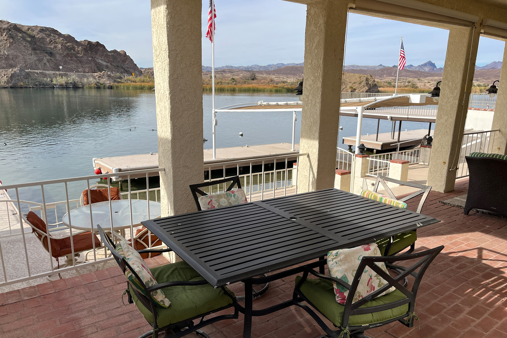 A view of the secondary dining area of the river lanai
